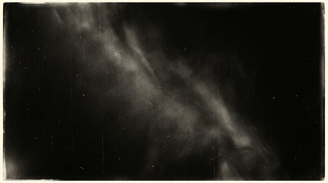 Milky Way galaxy night sky with vintage film grain texture and dark space background.