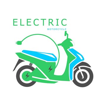 Vector logo design illustration of an electric motorcycle and its charger, complete with side mirrors and headlights.