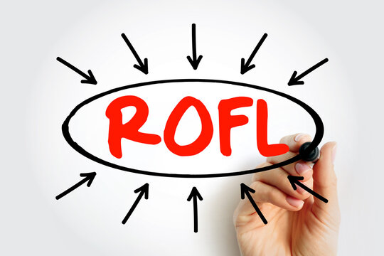ROFL abbreviation for Rolling On Floor Laughing. This image captures a hand highlighting popular internet slang used in social media and chat apps to express intense humor and amusement