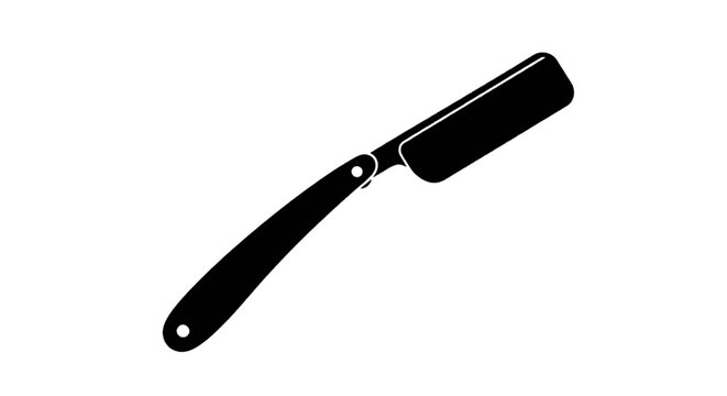 Vector illustration of straight razor icon, barber shaving blade black silhouette vector illustration on a transparent background
