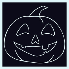 Smiling jack o lantern face outline with glowing white lines on dark background for spooky halloween greetings and festival branding. © Uttam