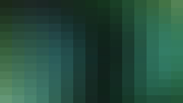 A digital pixelated mosaic pattern background presenting a gradient grid of dark green, teal, and emerald rectangles, creating a modern techno aesthetic for retro gaming and creative media.