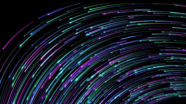 Digital light trails flow of data on dark background. High speed fiber optics internet connectivity. Cyberspace network 4k seamless loop	