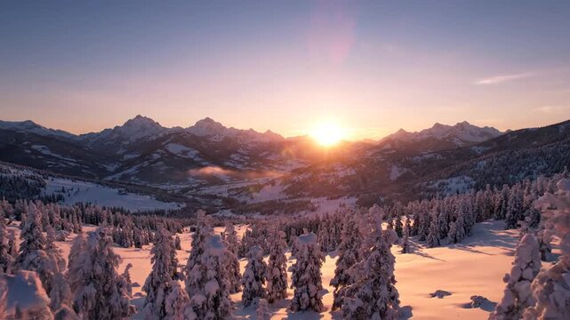 Winter Sunset Over Snow-Covered Alpine Peaks