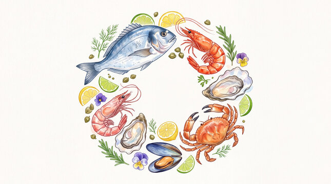 Seafood and citrus editorial illustration