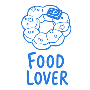 vector mochi donuts Lover sticker pastries, playful blue lettering and a sweet foodie mood for bakery, dessert, cafe, baking and culinary designs.