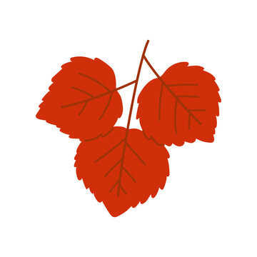 vector red autumn leaves on a delicate branch, illustrated in a simple playful style for fall, nature, seasonal decor, botanical designs.