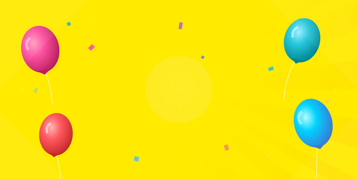 Colorful floating balloons against vibrant yellow festive background