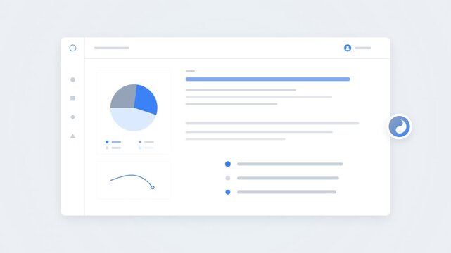 Data analytics dashboard interface with business charts and progress indicators