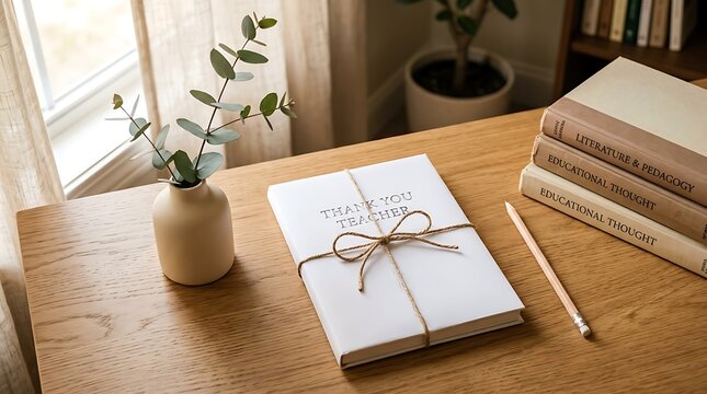 A thoughtful gift and serene workspace capture the appreciation for educators on teacher day