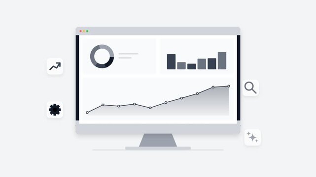 Business data analytics dashboard showing growth charts on computer screen