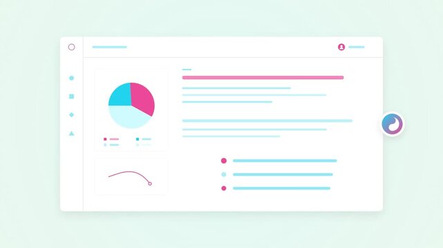 Data dashboard interface with animated pie chart and financial line graph