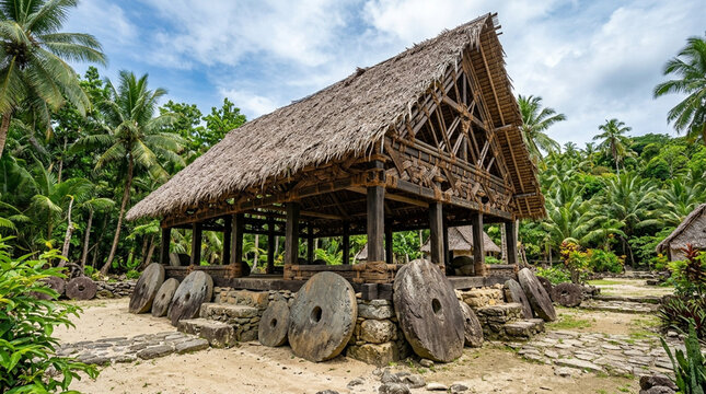 Ancient Fale Fahi Traditional Meeting House, Yap Island, Federated States of Micronesia
