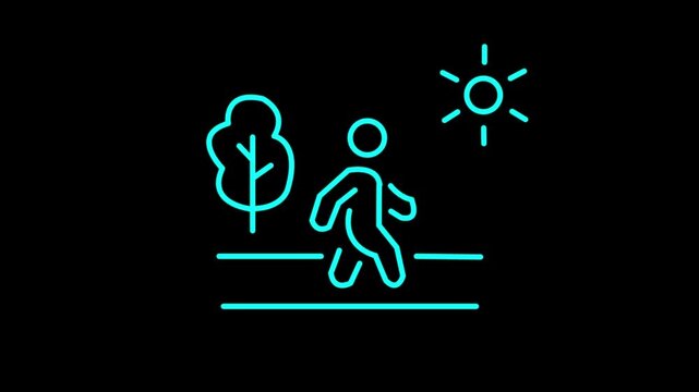 Minimalist Stick Figure Walking in Park Animation. Simple Line Art Character Motion Graphics for Outdoor Fitness & Healthy Lifestyle. UHD High Quality Professionally Vector Asset..