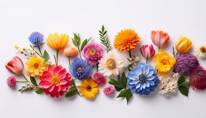 Fototapeta premium colorful flowers arranged in a simple display during spring season isolated on white background file