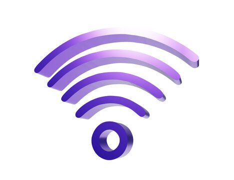 3d a purple, three-dimensional wireless internet signal isolated on a black background, featuring a smooth, glossy, and reflective finish