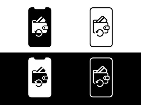 Mobile e-wallet refresh icon set, cashback refund and smartphone payment transfer elements