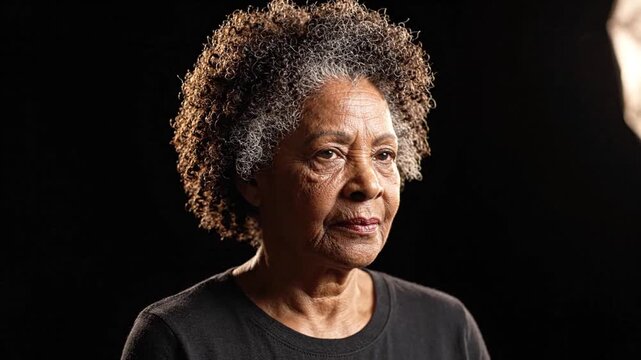 Senior Black Woman Portrait on Black Background