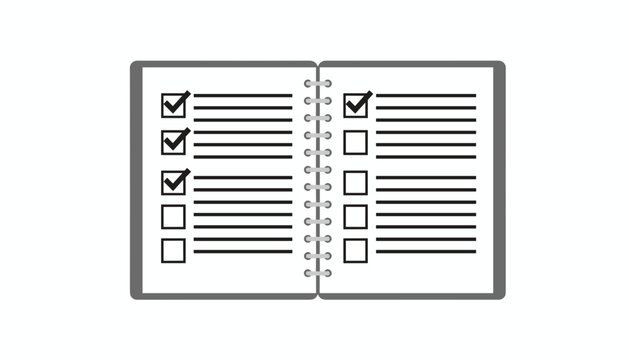 Open spiral notebook with daily checklist containing checkmarks and empty check boxes representing plan execution.