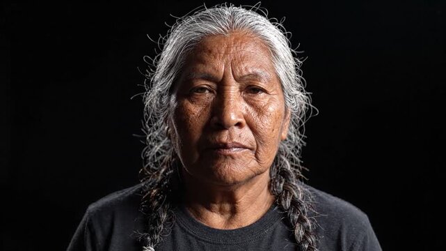 Portrait of Elderly Indigenous Woman Opening Her Eyes