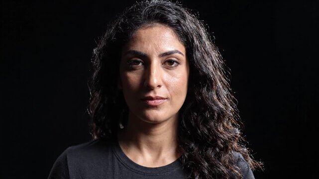 Middle-aged Middle Eastern Woman Portrait on Black Background