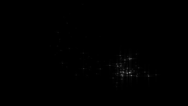 Glowing line love shape animation, glitter star burst glowing flat vector line effect, doodle stars motion, black screen background, 4k.