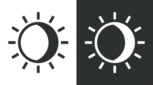 Solar eclipse icon set, celestial sun and moon phase vector graphic design elements.