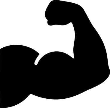 Black silhouette icon of a strong flexed arm muscle isolated on transparent background