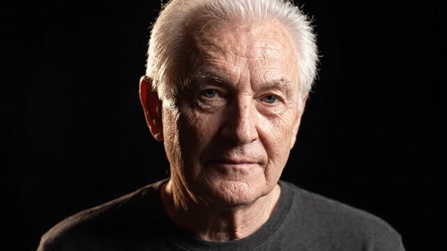 Serious Elderly Man Opening Eyes Studio Portrait