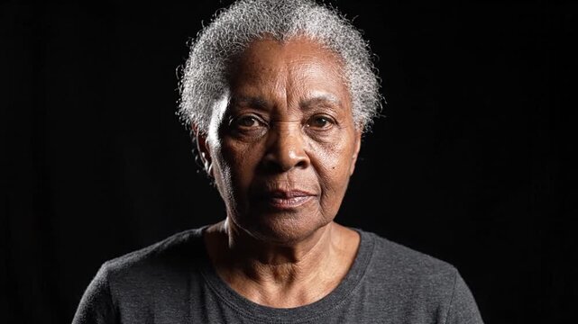 Senior Black Woman Studio Portrait on Black Background