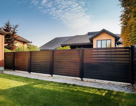 modern composite fence running around a stylish house backyard