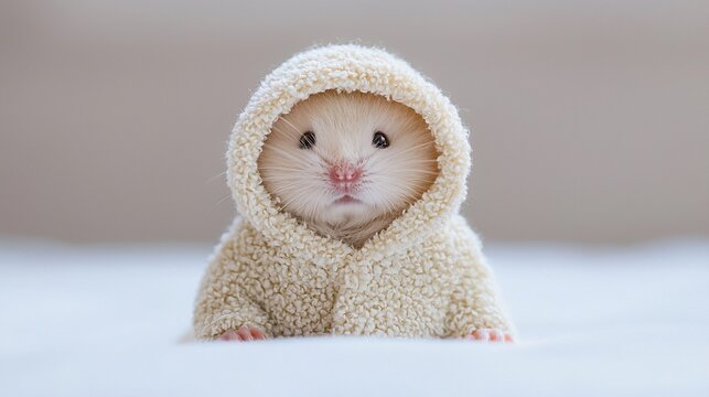 Adorable hamster in a cozy hooded sweater.