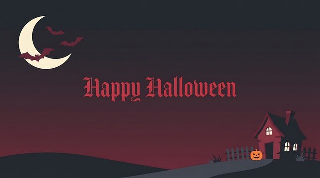 Festive halloween illustration with a crescent moon and a child in a devil costume with a pumpkin