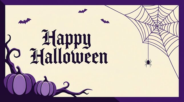 Beautiful festive halloween background featuring pumpkins bats a detailed spiderweb and elegant calligraphy perfect for spooky season celebrations