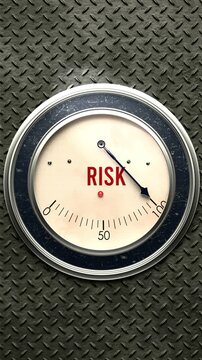 Risk  meter that is hitting a full scale, showing a very high level of risk, overload of it, too much of it. Maximum value, off the charts.