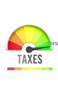 Taxes meter showing high values of taxes. Increasing and rising taxes, reaching full, off the charts. Maximum amount of taxes. No AI, made by humans for humans.
