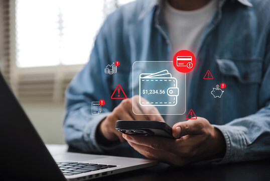 Man using smartphone for digital wallet payment and online banking security transaction