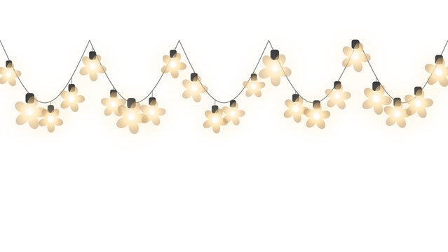 Glowing flower shaped string lights garland decoration isolated on transparent background