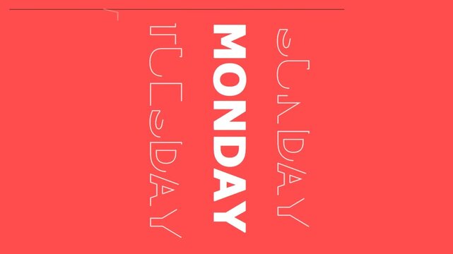 days of the week typography scrolling animation on red backdrop