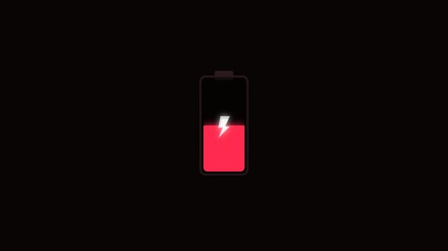 Low battery charging indicator with red energy level on a black background