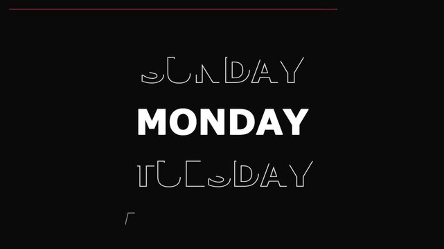 Days of the week typography animation showing a scrolling calendar schedule