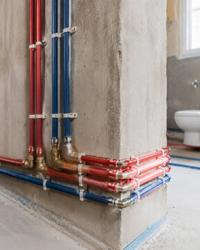 Tuber&iacute;as de agua en un espacio en remodelaci&oacute;n con estructura de cemento
