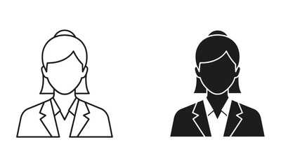 Fototapeta premium A depiction of a professional woman's head and shoulders in both line art and solid black silhouettes representing identity and business