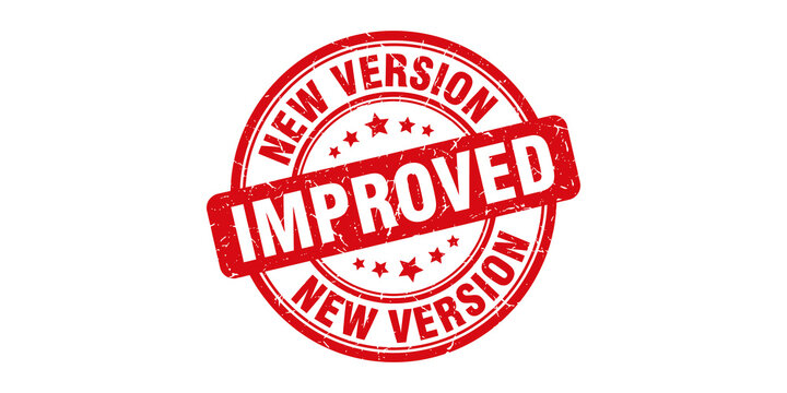 New version improved red round grunge rubber stamp on transparent background for advertising production for sale products.