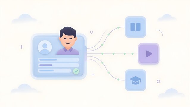 Online Education Portal Profile Connecting Student Account to Video Courses E Learning and Graduation Degree Soft Vector Illustration