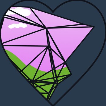 Colorful geometric heart shape made of overlapping triangles and lines