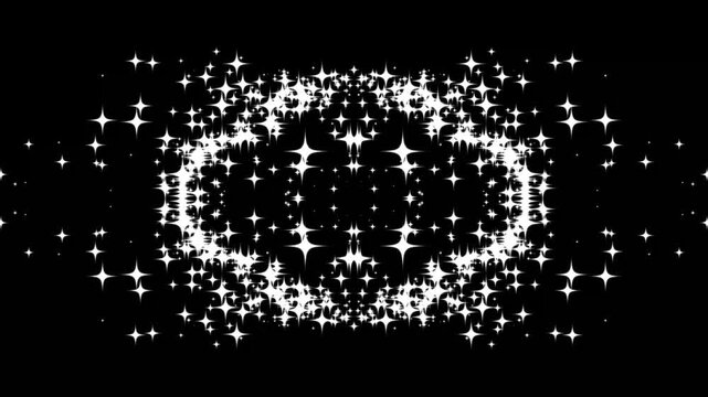 Sparkle twinkle glitter star effect animation, cartoon doodle sparkles, 2d glitter stars line animation, star sparkle vector doodles, glowing light effect in seamless black screen animation.4k video