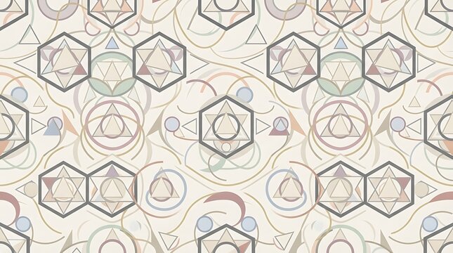 Seamless Geometric Hexagon Pattern with Abstract Shapes.