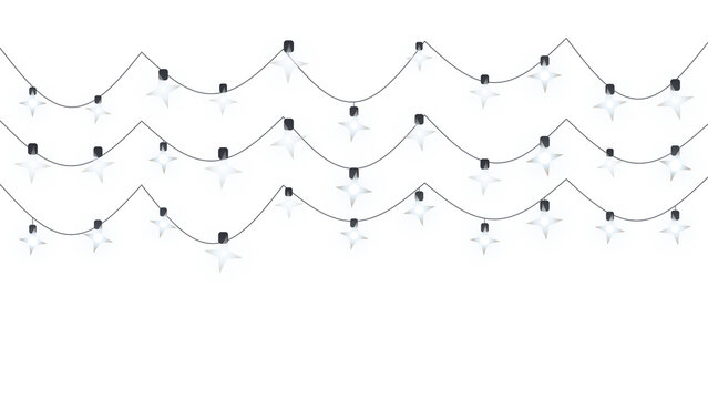 Hanging star shaped string lights decoration isolated on transparent background