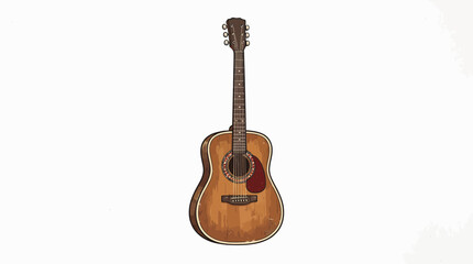 Obraz premium A detailed, full-body illustration of a classic acoustic guitar with a light brown wooden finish and a red pickguard.